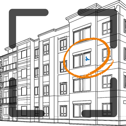 Piktrogram Gebäude mit Vogelschlag